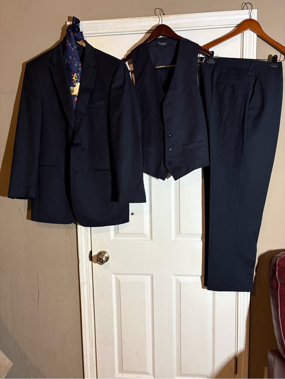 Jos. A. Bank Navy Three-Piece Suit with Matching Vest